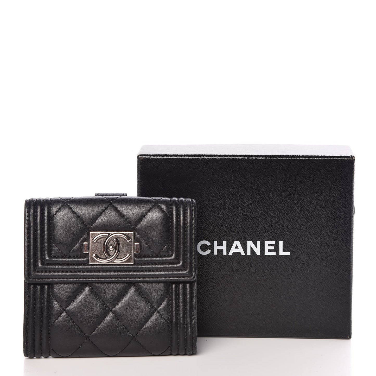 Lambskin Quilted Compact Boy Wallet Black