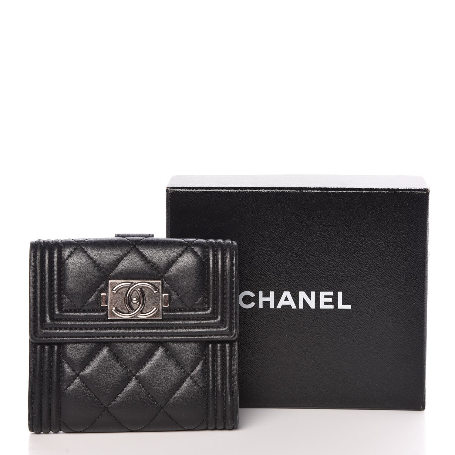 Chanel Lambskin Quilted Compact Boy Wallet Black 10 of 10
