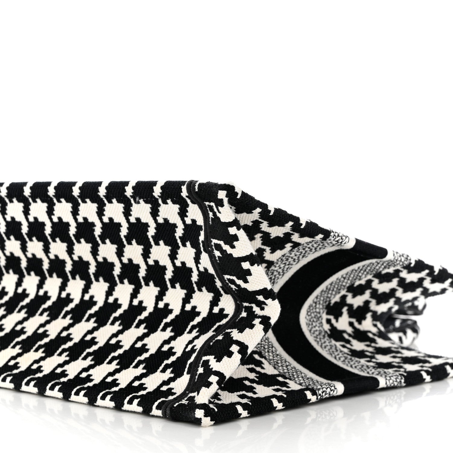 Christian Dior Canvas Macro Houndstooth Embroidered Medium Book Tote Black White 9 of 9