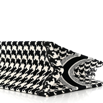 Christian Dior Canvas Macro Houndstooth Embroidered Medium Book Tote Black White 9 of 9