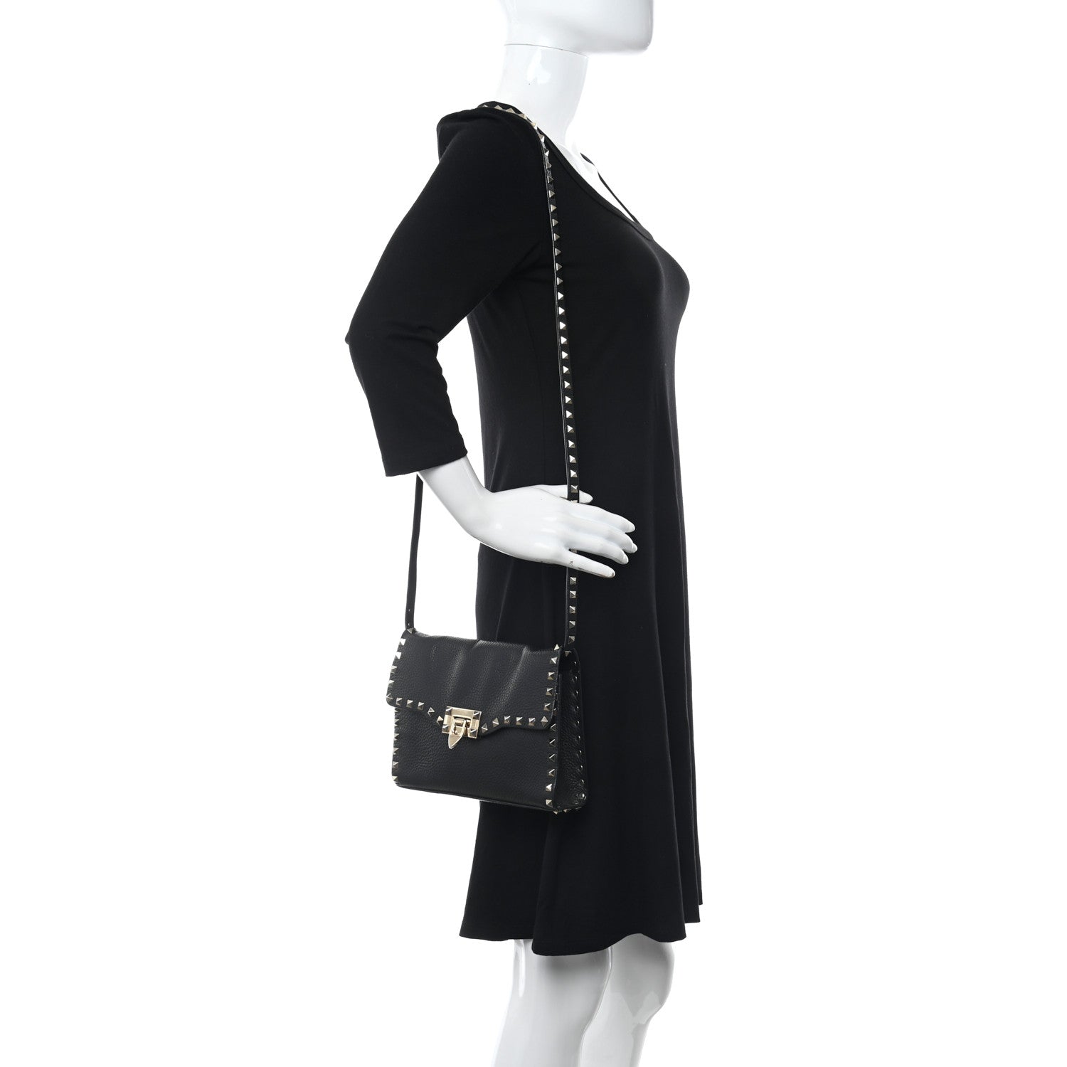 Valentino Garavani Pebbled Calfskin Medium Rockstud Flip Lock Crossbody Bag Black 2 of 11