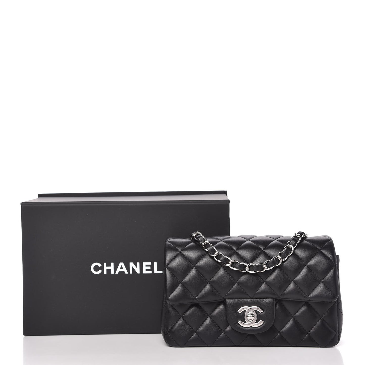 Lambskin Quilted Mini Rectangular Flap Black