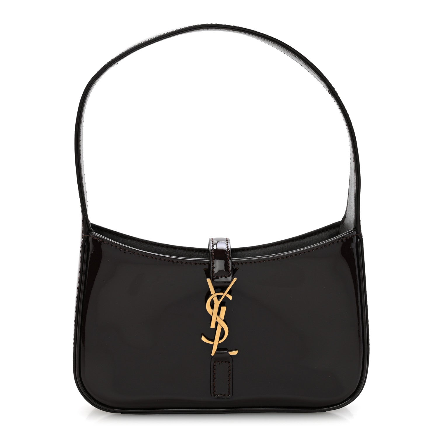 Saint Laurent Patent Calfskin Le 5 A 7 Mini Hobo Spicy Chocolate 1 of 12