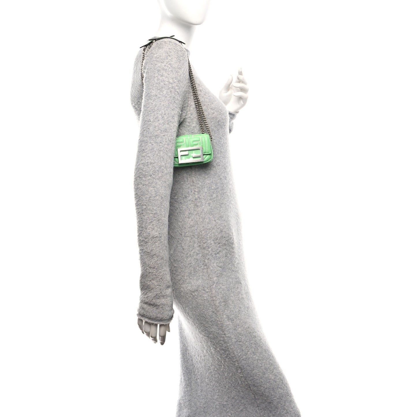 Nappa Matisse FF Embossed Nano Maxi Buckle Baguette Charm Edamame