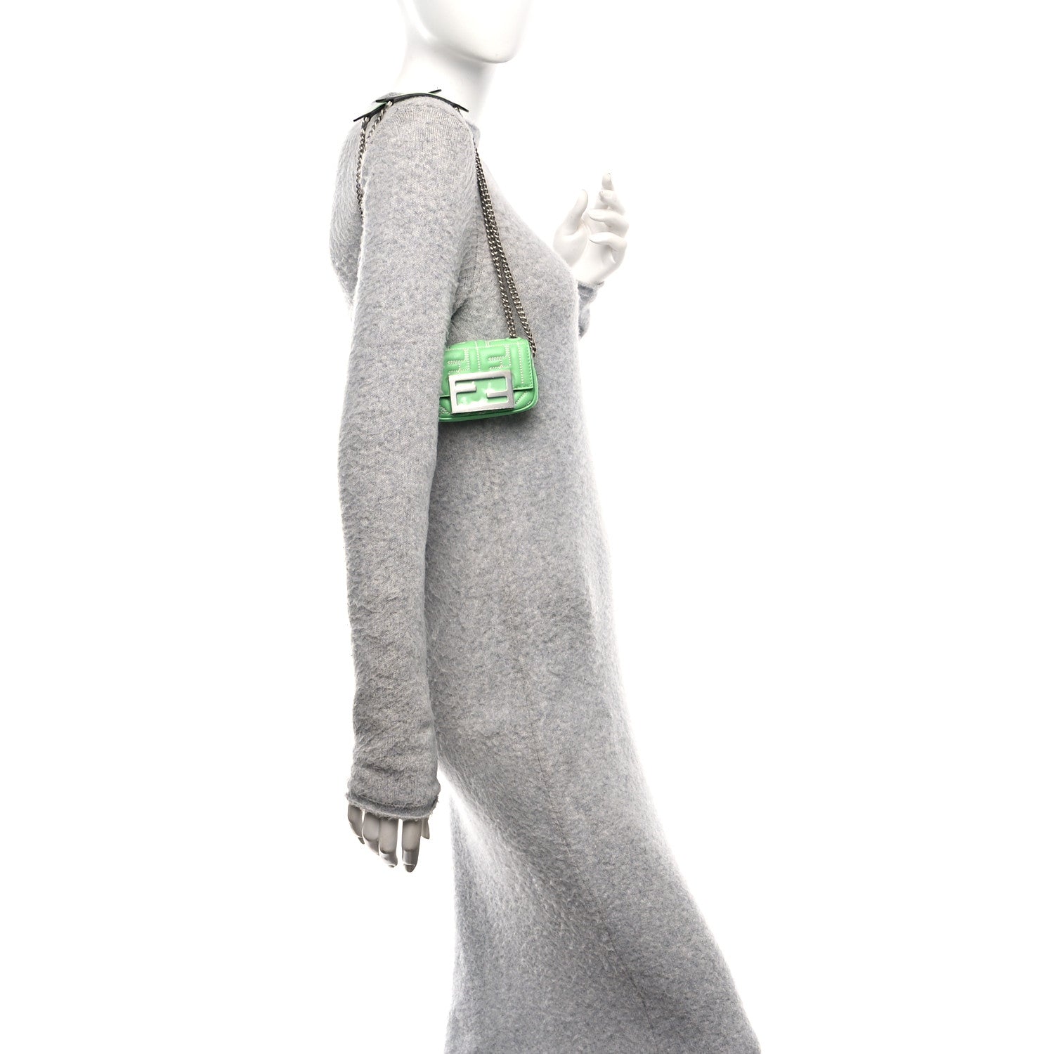 Fendi Nappa Matisse FF Embossed Nano Maxi Buckle Baguette Charm Edamame 2 of 15