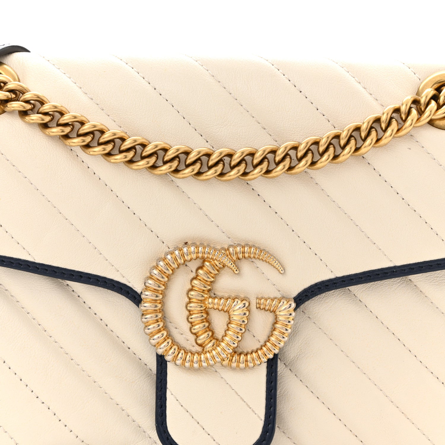 Gucci Vintage Effect Calfskin Matelasse Diagonal Small Torchon GG Marmont Shoulder Bag Mystic White Blue Agata 8 of 14