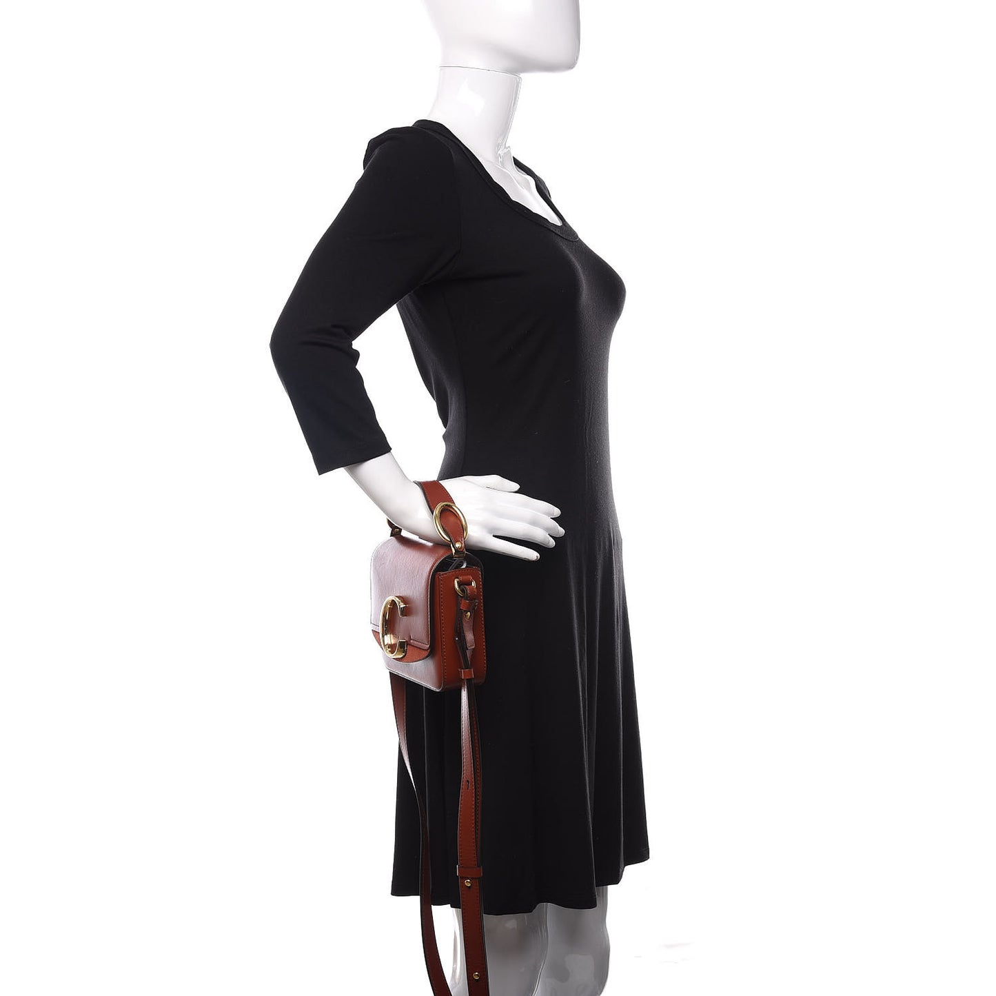 Shiny Calfskin Suede Mini C Bag Sepia Brown