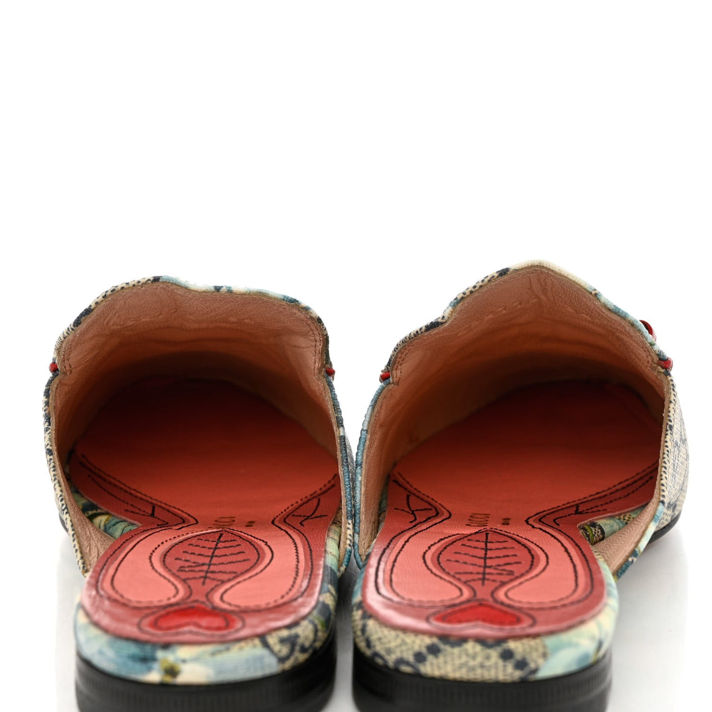 GG Supreme Monogram Blooms Womens Princetown Slippers 34 Beige Blue Navy Hibiscus Red