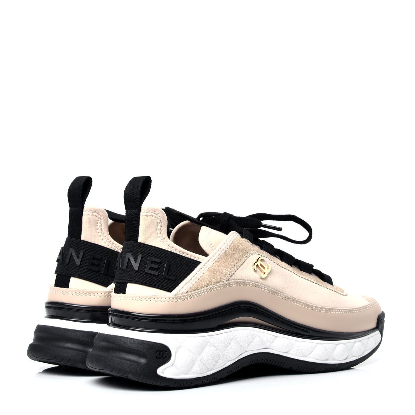 Velvet Calfskin Mixed Fibers CC Sneakers 37.5 Beige