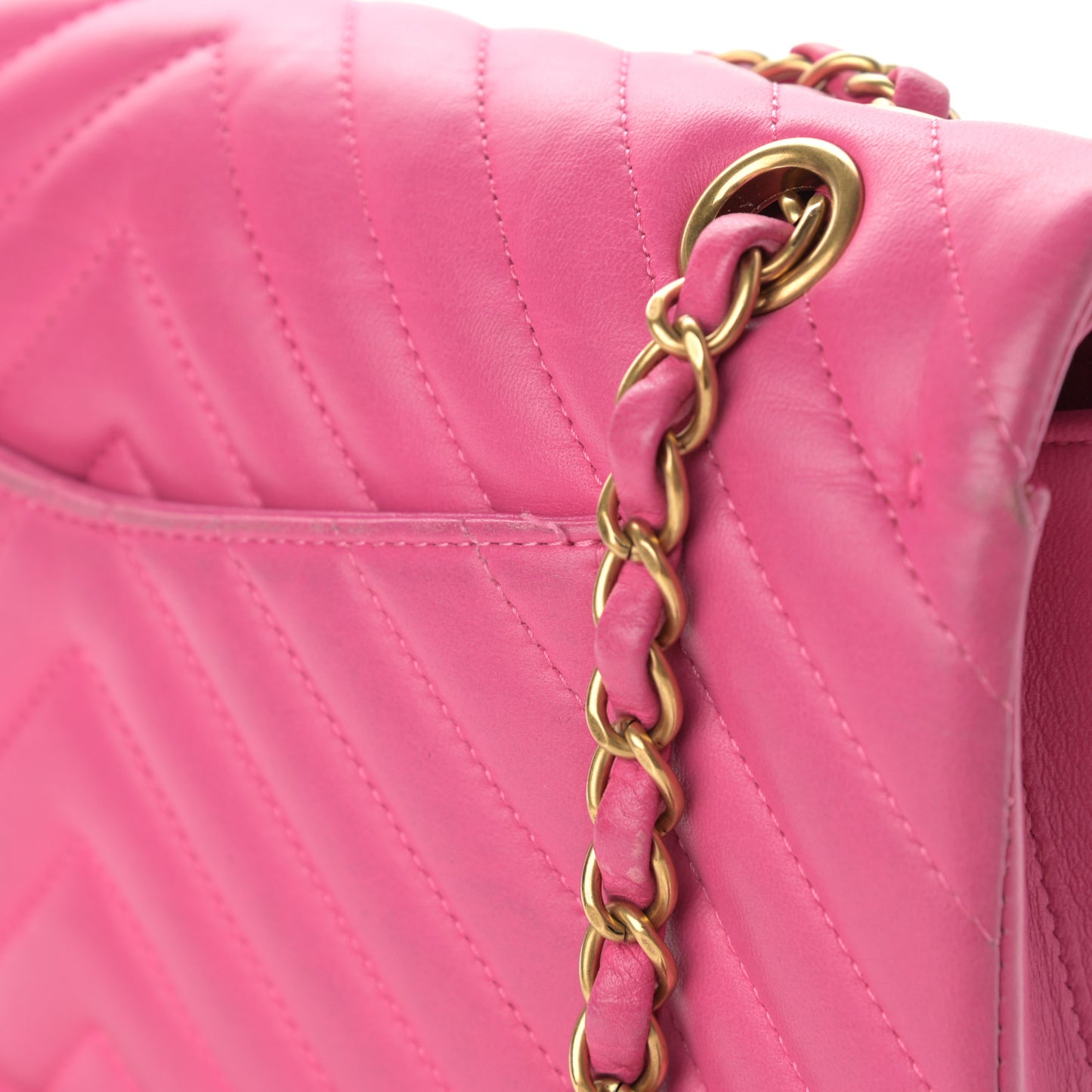 Lambskin Chevron Quilted Medium Double Flap Pink