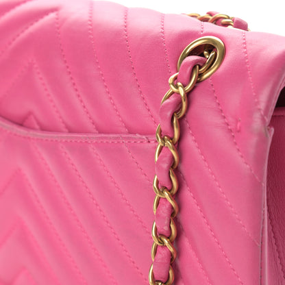 Chanel Lambskin Chevron Quilted Medium Double Flap Pink 21 of 24