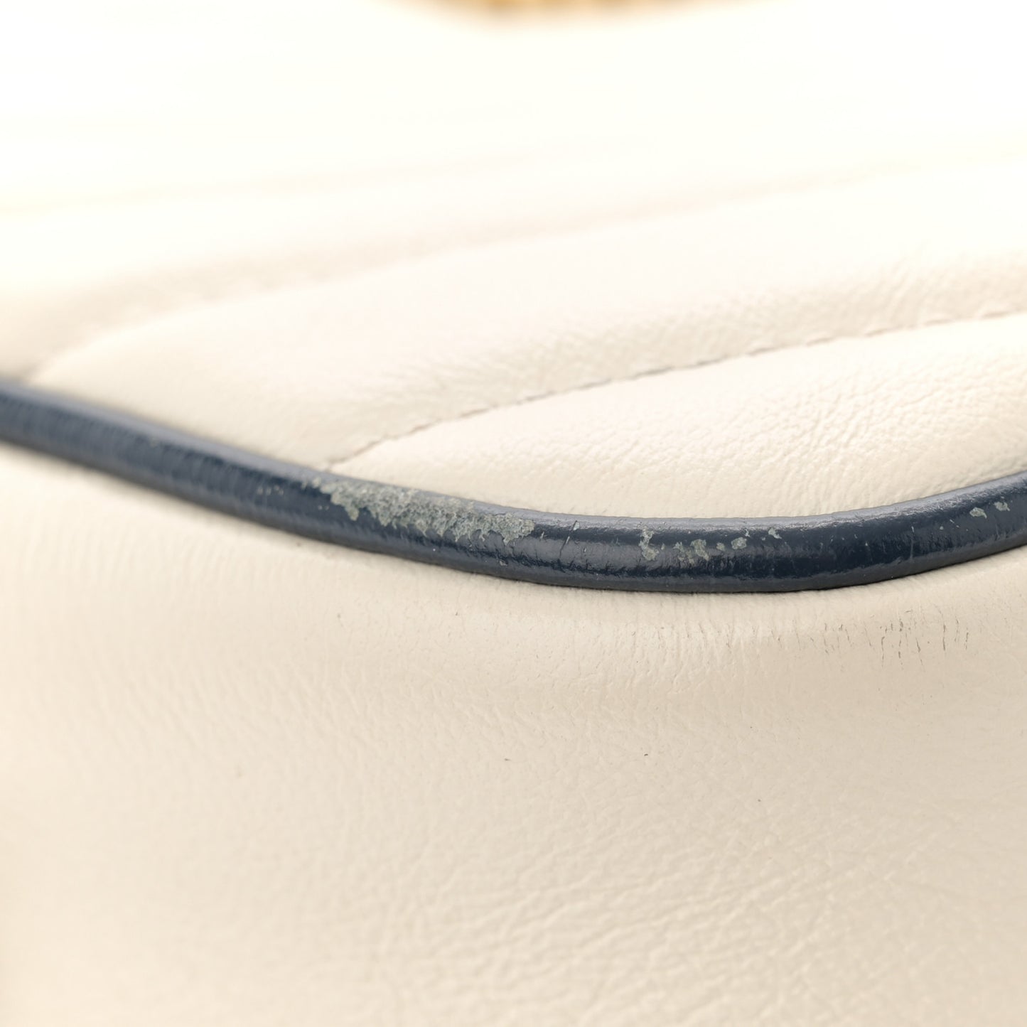 Vintage Effect Calfskin Matelasse Diagonal Small Torchon GG Marmont Chain Shoulder Bag Mystic White Blue Agata