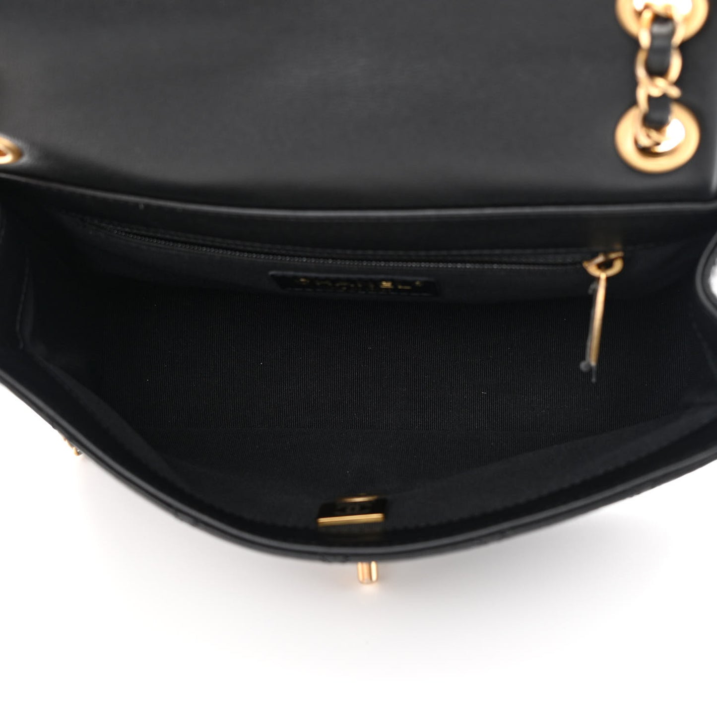 Calfskin Stitched Chain Flap Black