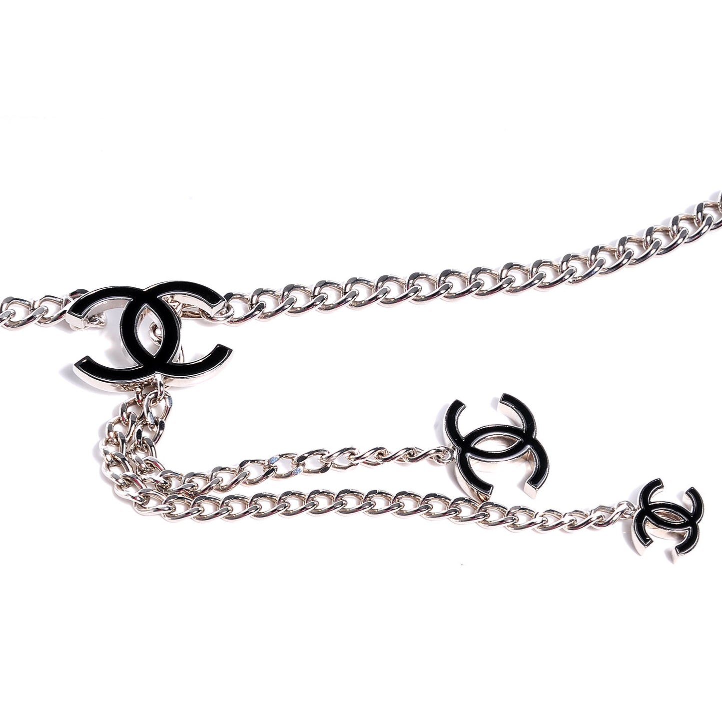 Enamel CC Chain Logo Belt Silver Black