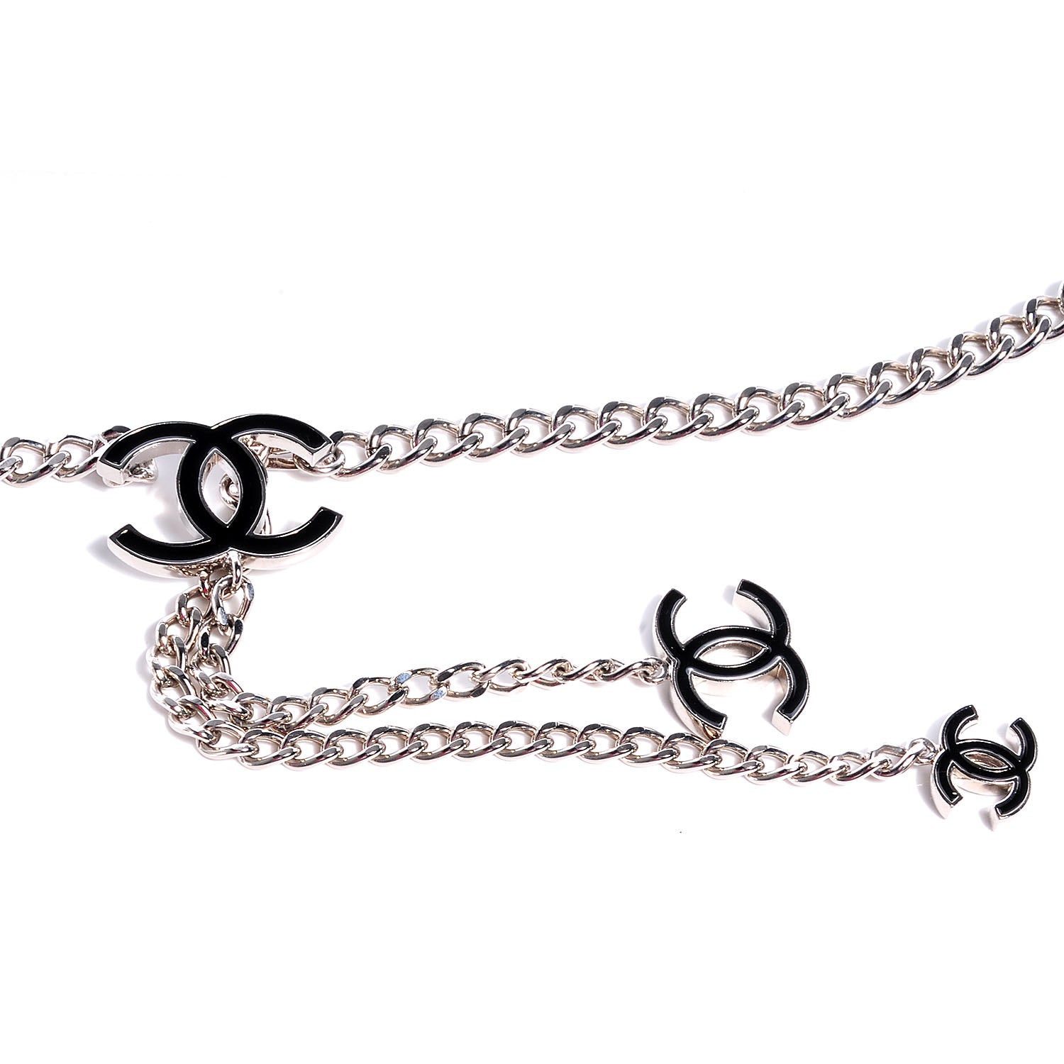 Chanel Enamel CC Chain Logo Belt Silver Black 3 of 4