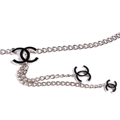 Chanel Enamel CC Chain Logo Belt Silver Black 3 of 4