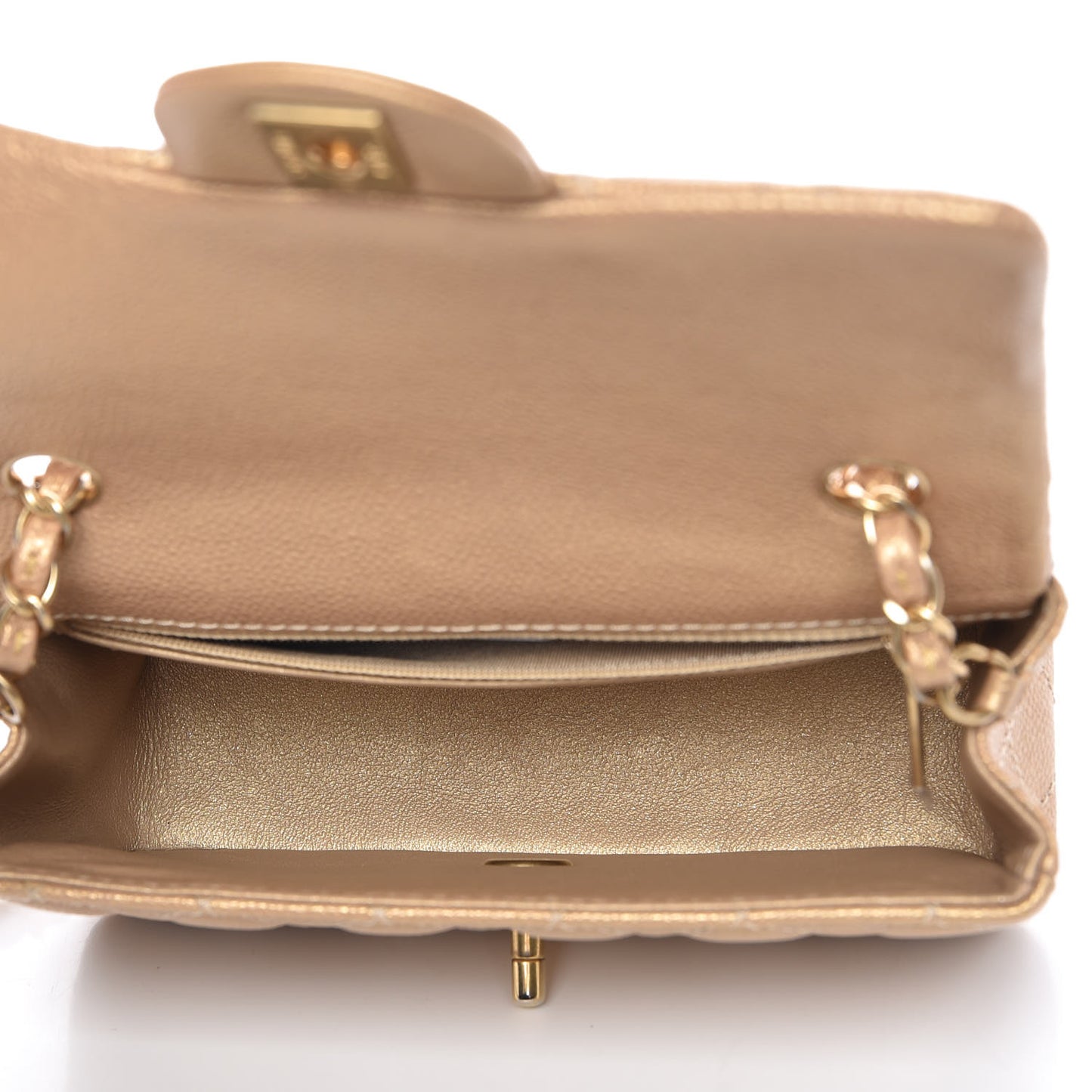 Pearly Caviar Quilted Mini Rectangular Flap Gold