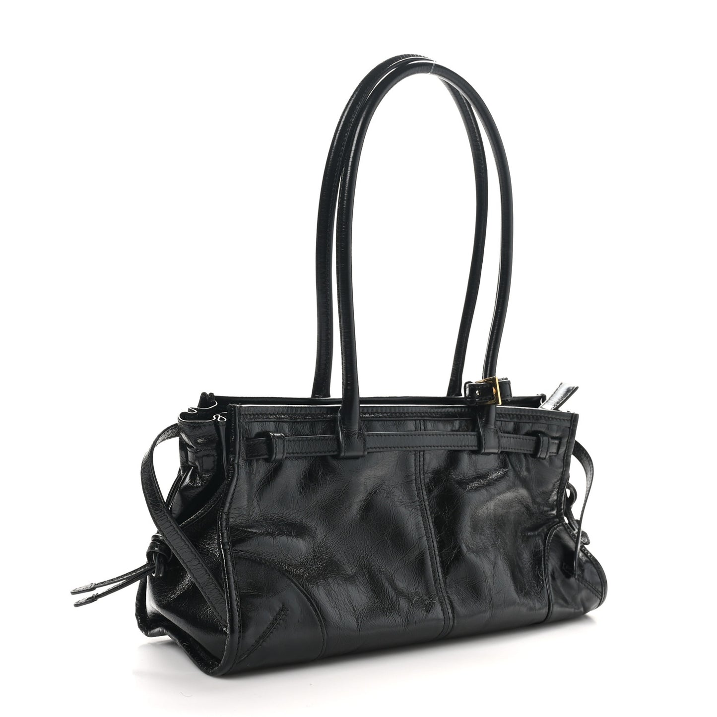 Glossy Calfskin Triangle Medium Bonnie Shoulder Bag Black