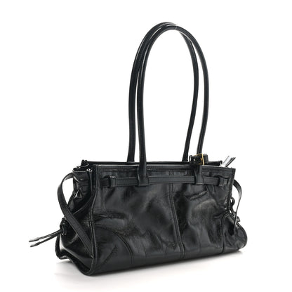 Prada Glossy Calfskin Triangle Medium Bonnie Shoulder Bag Black 3 of 9