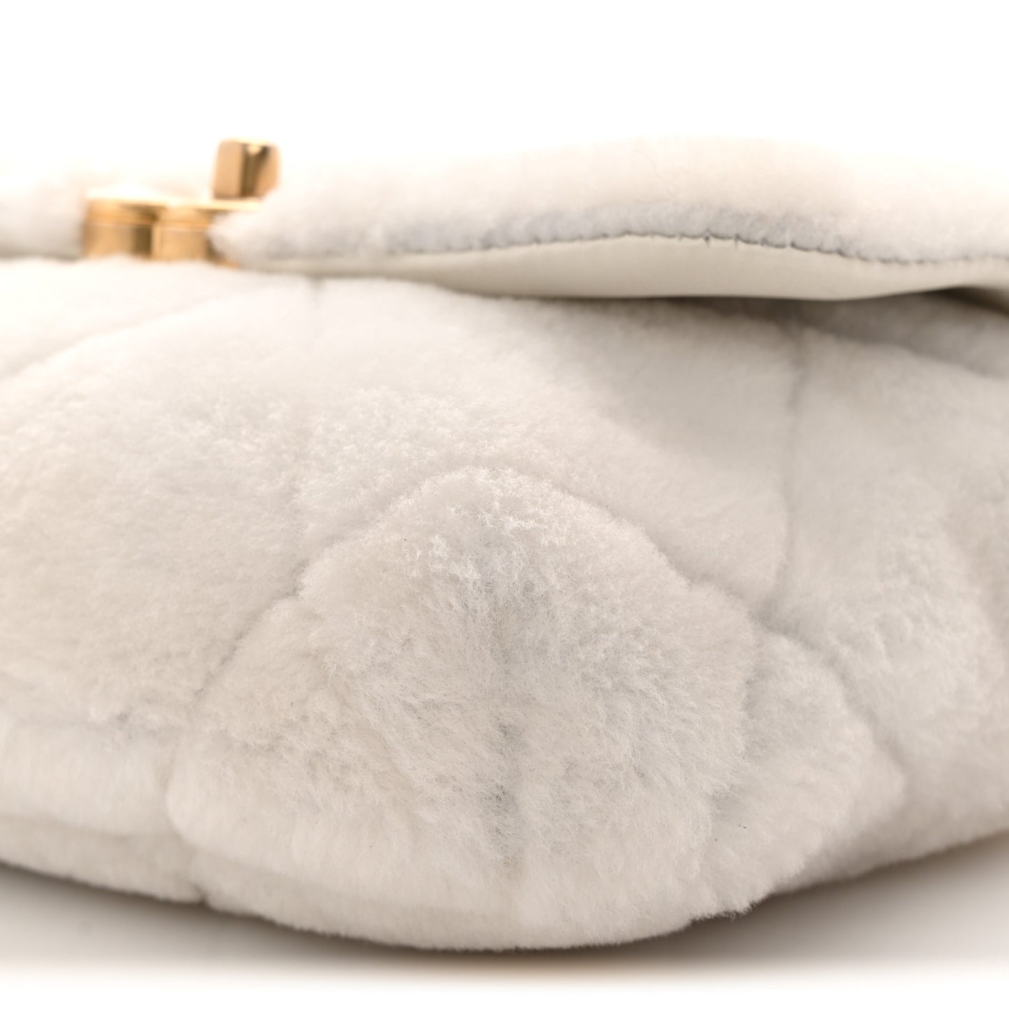 Shearling Lambskin Quilted CC Chain Flap White