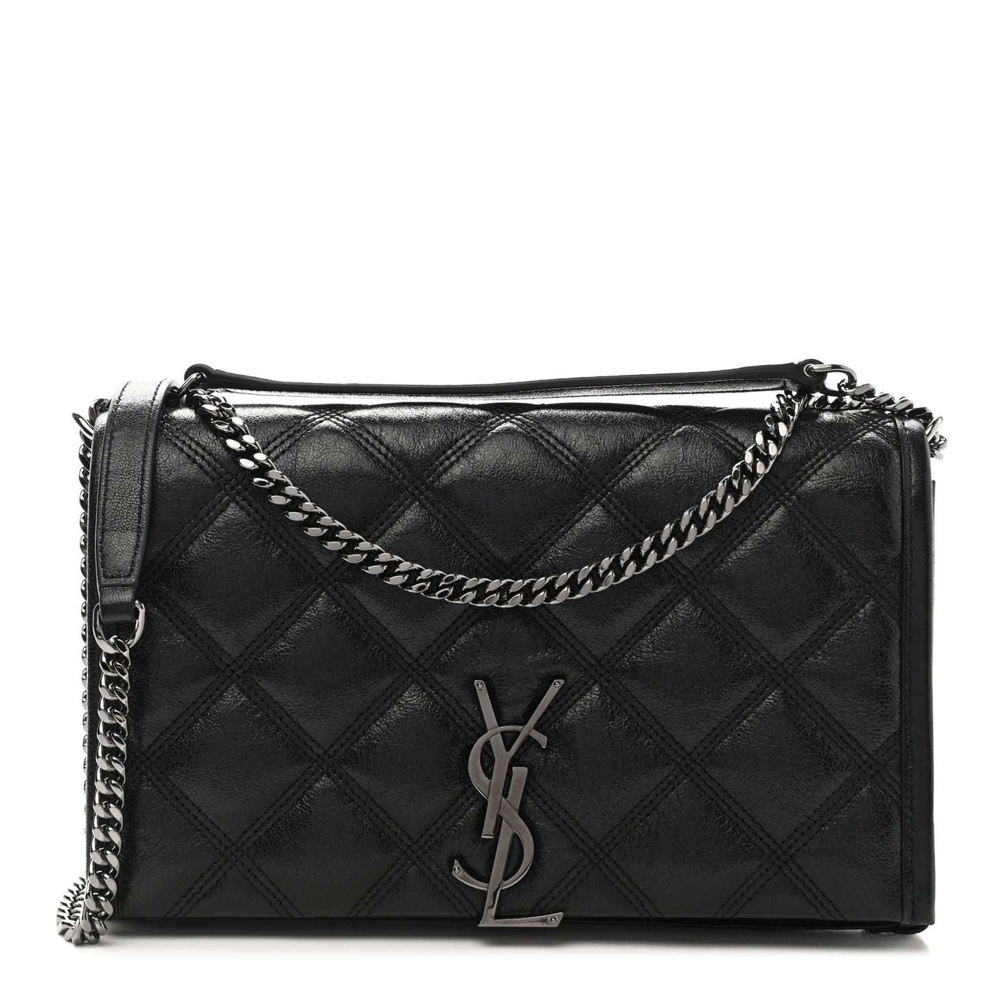 Lambskin Diamond Quilted Becky Chain Wallet Black
