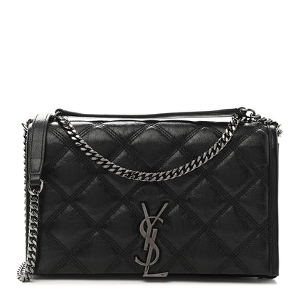 Saint Laurent Lambskin Diamond Quilted Becky Chain Wallet Black 1 of 9