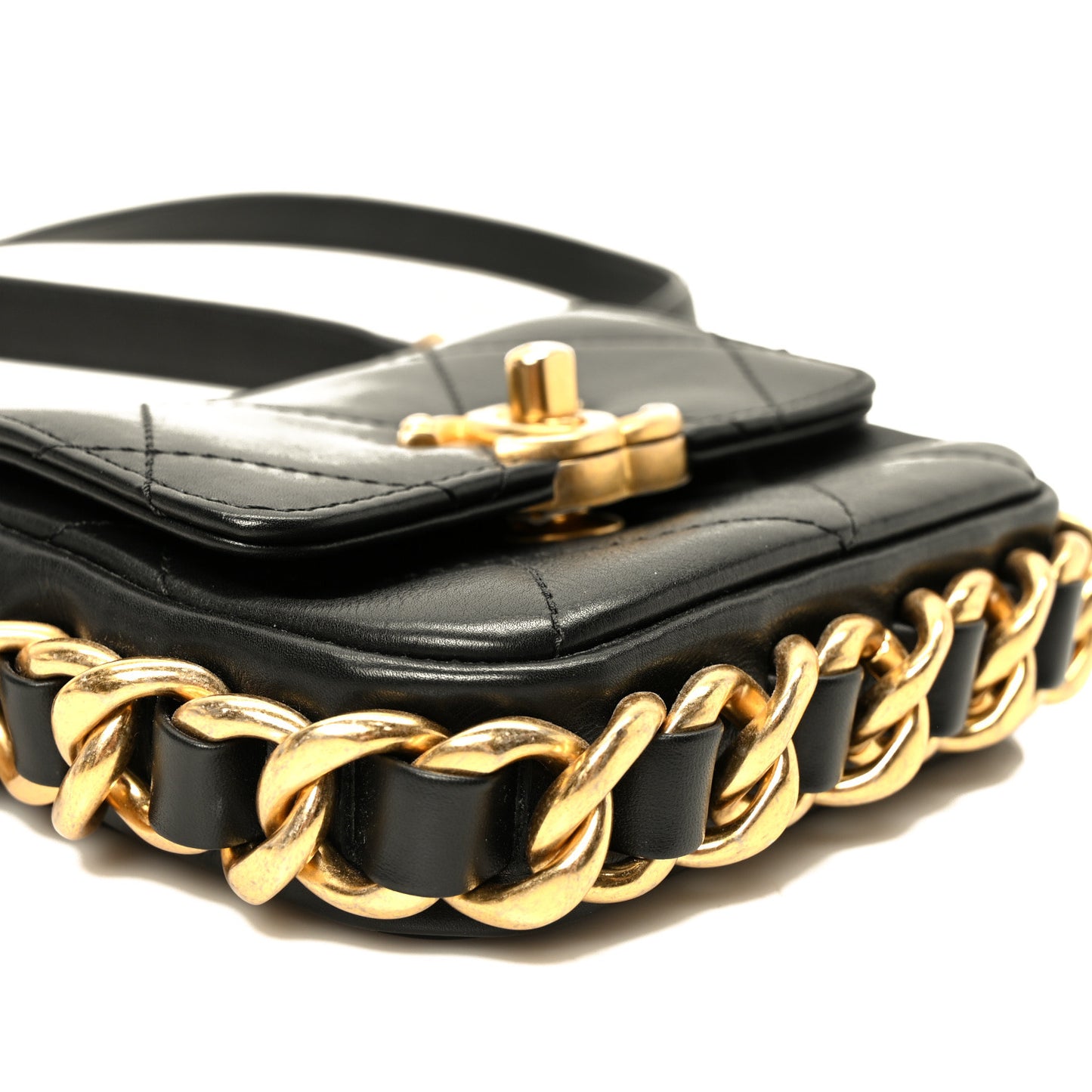 Calfskin Quilted Mini Framing Chain Bag Black