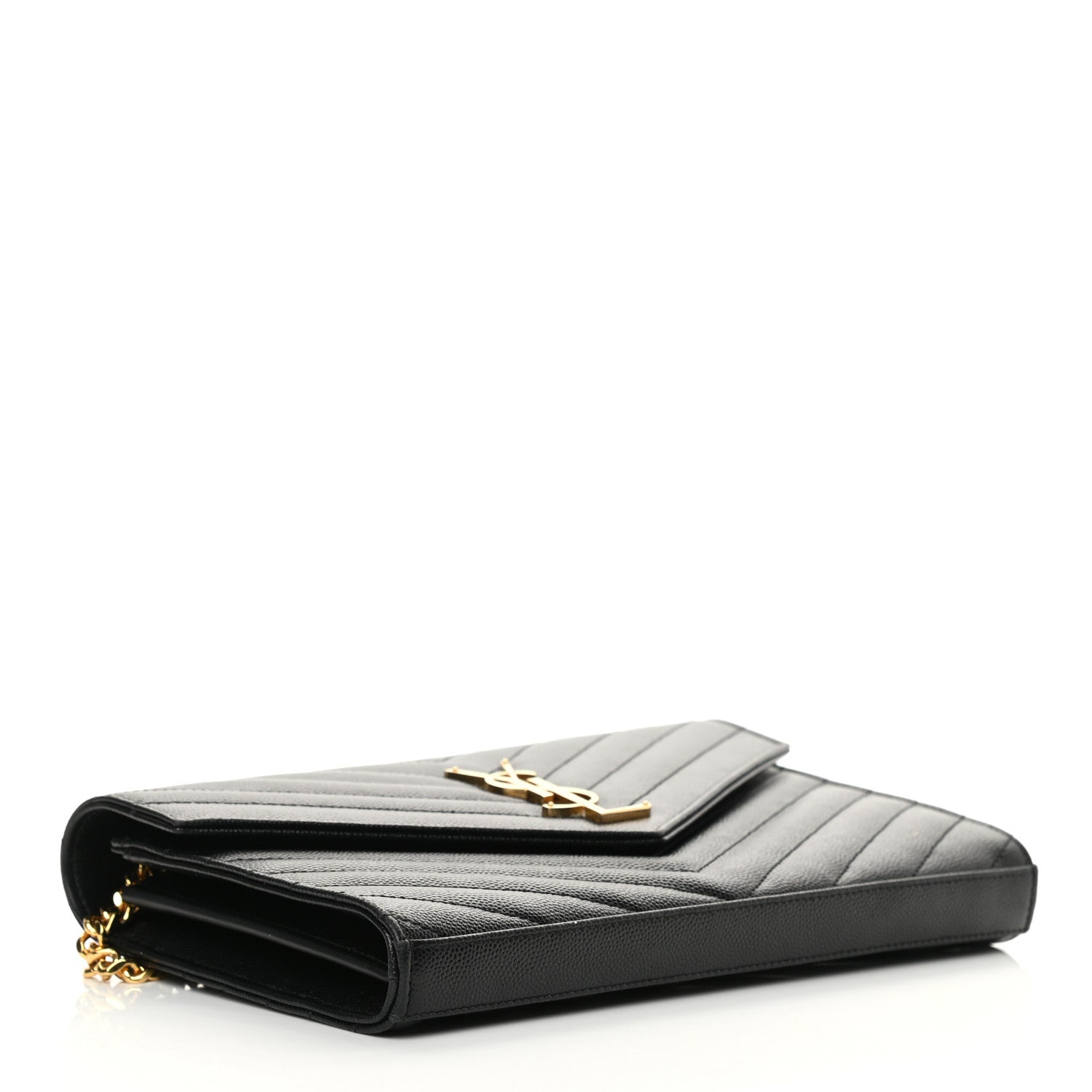 Saint Laurent Grain De Poudre Matelasse Chevron Monogram Chain Wallet Black 4 of 15