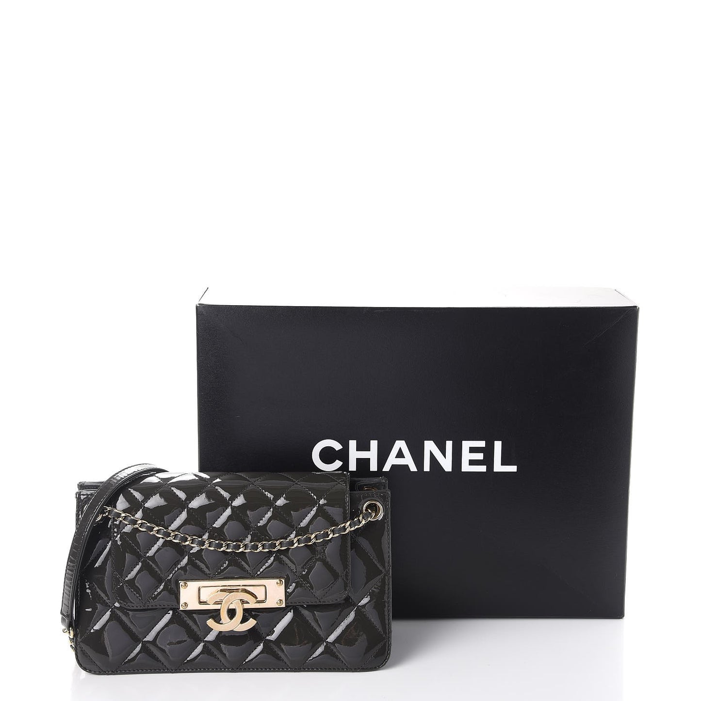 Patent Quilted Golden Class Accordion Flap Charcoal Grey
