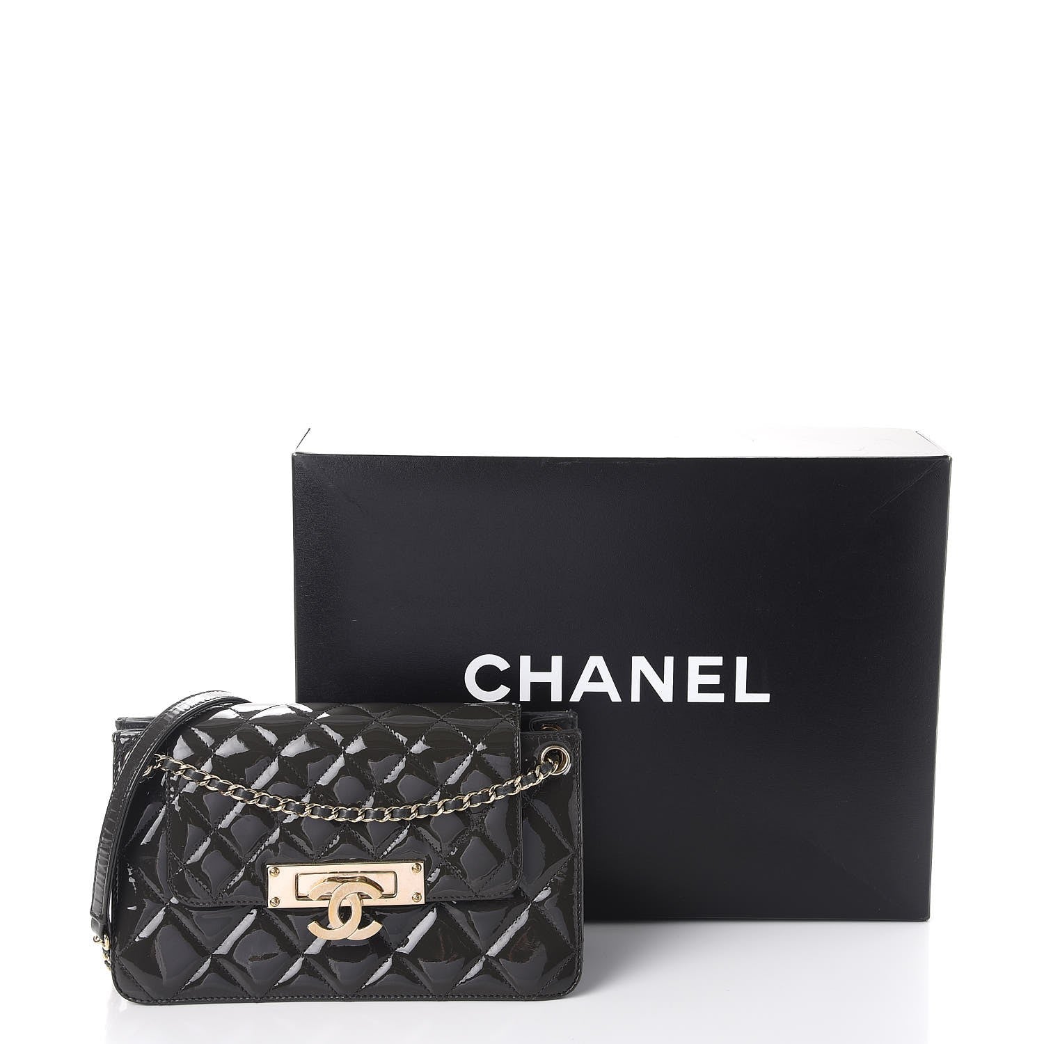 Chanel Patent Quilted Golden Class Accordion Flap Charcoal Grey 13 of 13