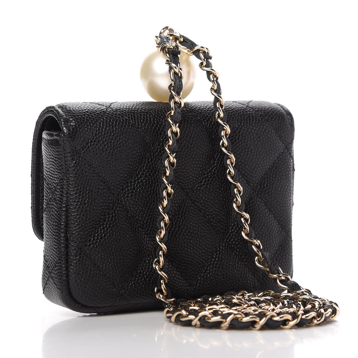 Chanel Caviar Quilted Pearl Card Holder On Chain Black 3 of 11