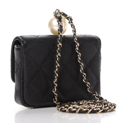 Chanel Caviar Quilted Pearl Card Holder On Chain Black 3 of 11