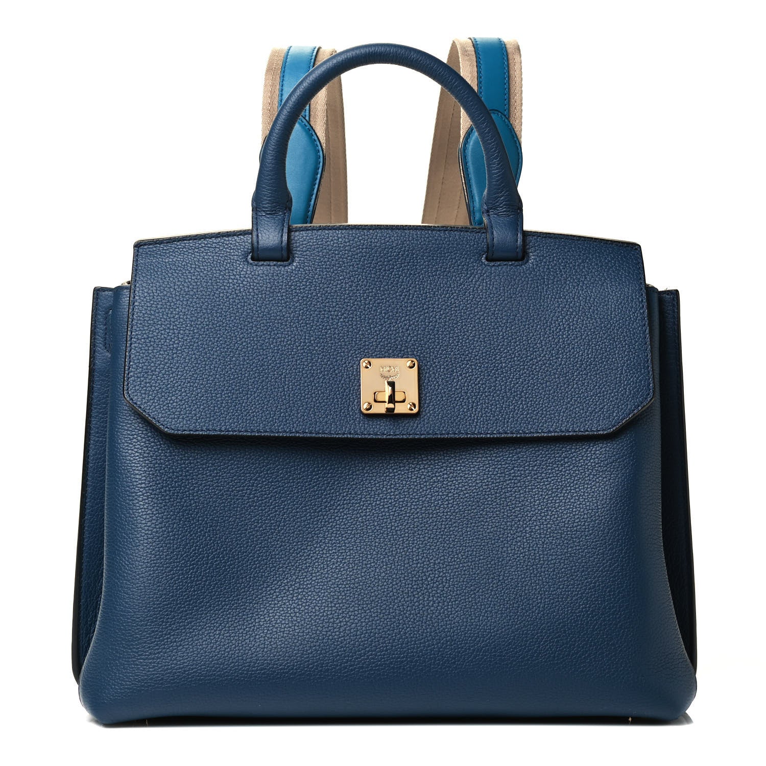 MCM Grained Calfskin Large Milla Convertible Backpack Navy 1 of 8
