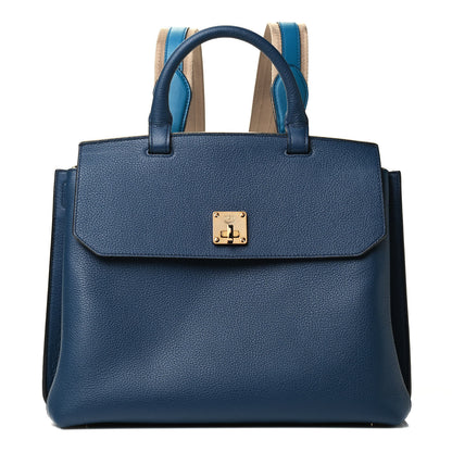 MCM Grained Calfskin Large Milla Convertible Backpack Navy 1 of 8