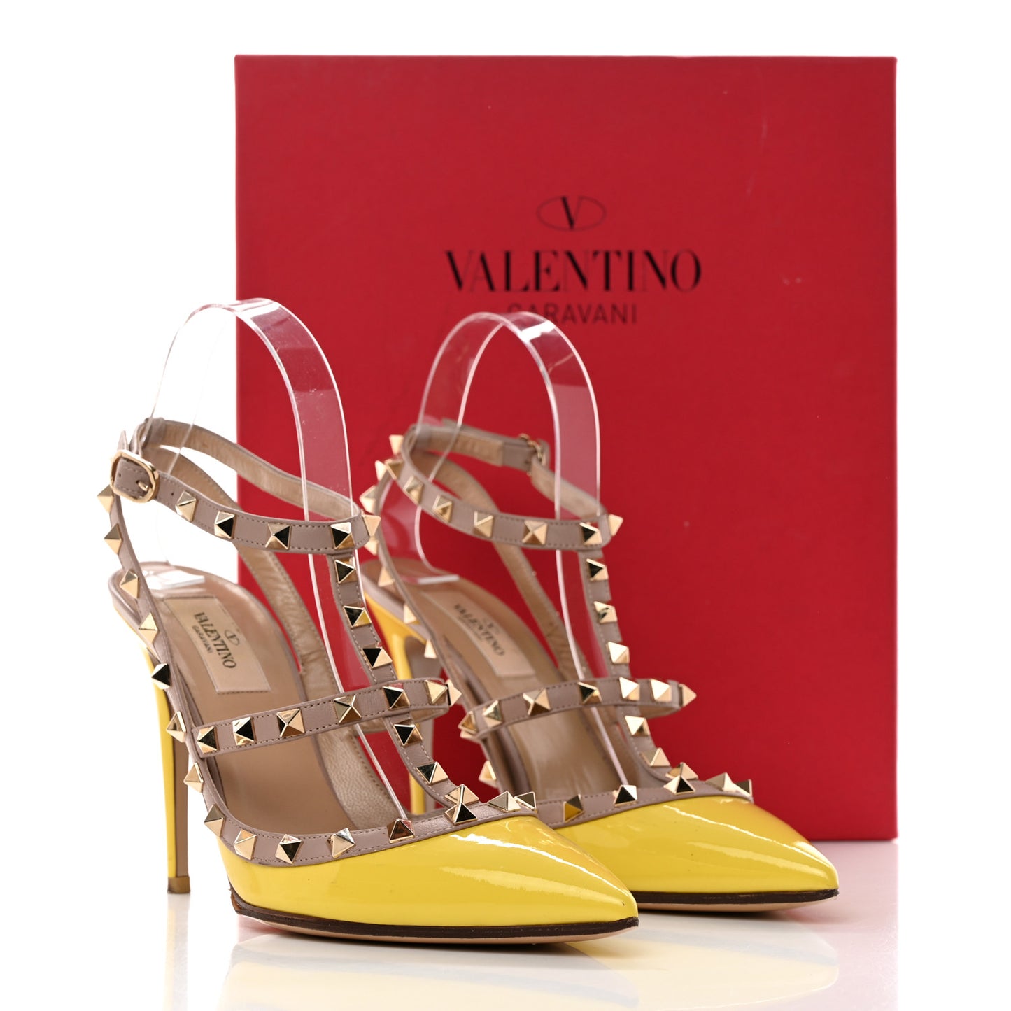 Patent Nappa Rockstud Ankle Strap 100mm Pumps 39 Naples Yellow Poudre