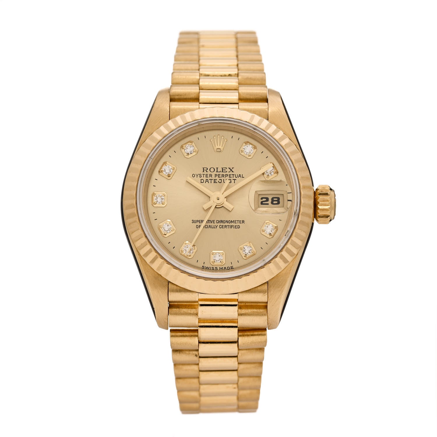 Rolex 18K Yellow Gold Diamond 26mm Datejust President Watch Champagne 69178 1 of 4