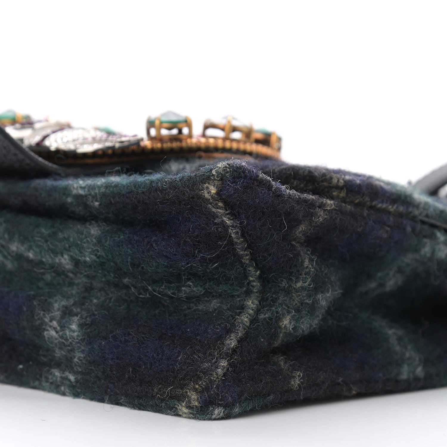 Miu Miu Wool Plaid Crystal Embellished Shoulder Bag Blue 11 of 11