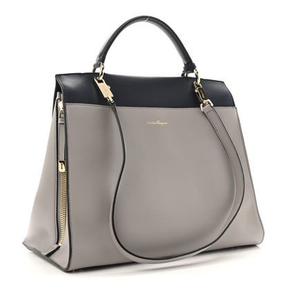 Salvatore Ferragamo Calfskin Jet Set Top Handle Bag Grey Navy 3 of 14