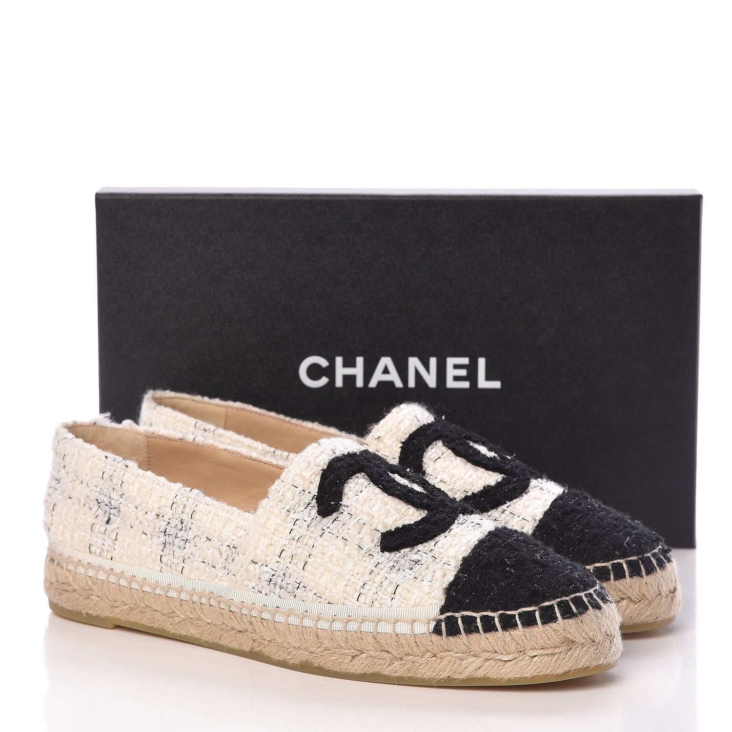 Chanel Tweed CC Espadrilles 41 Ecru White Blue Black 10 of 10