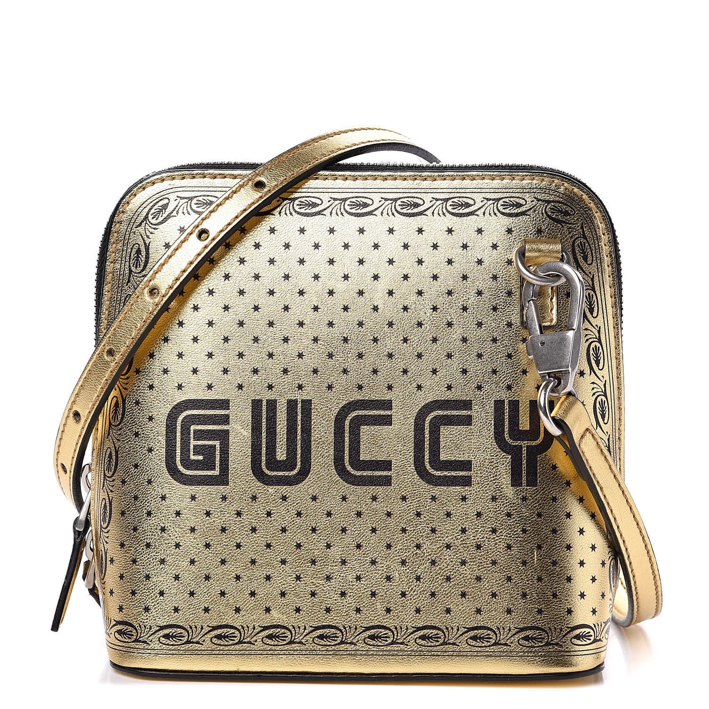 X SEGA Calfskin GUCCY Stars Mini Dome Shoulder Bag Gold