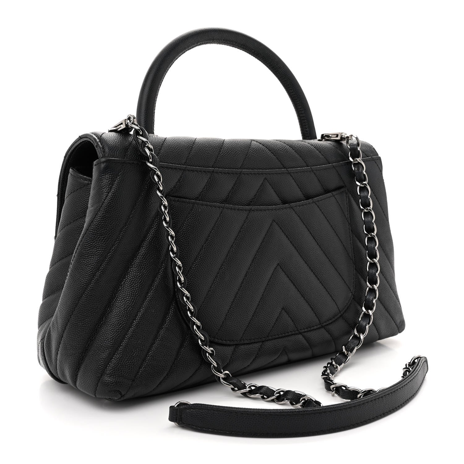 Chanel Caviar Chevron Quilted Small Coco Handle Flap Dark Grey 3 of 14