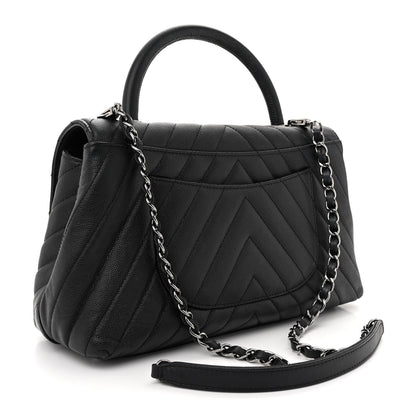 Chanel Caviar Chevron Quilted Small Coco Handle Flap Dark Grey 3 of 14