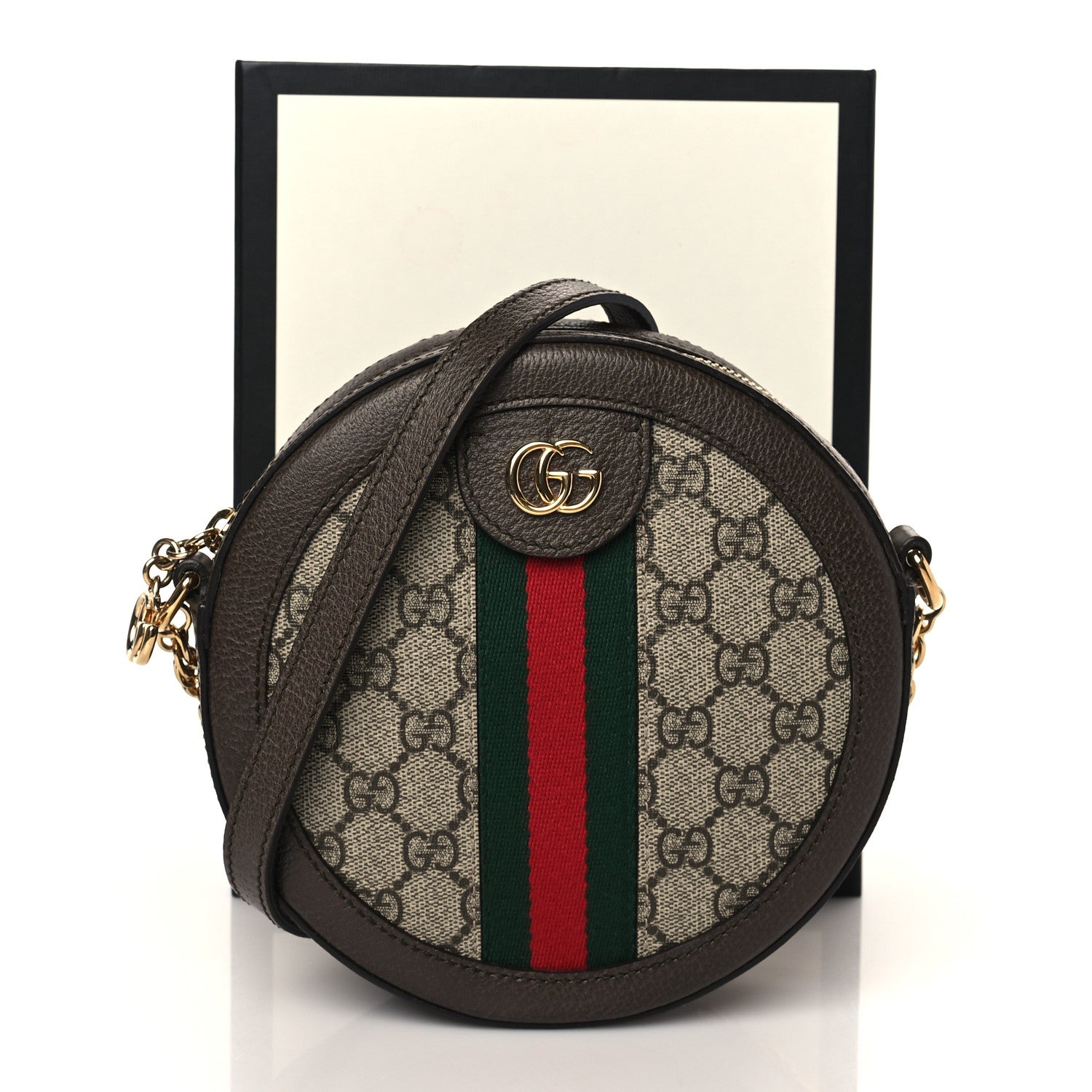 Gucci GG Supreme Monogram Web Mini Ophidia Round Shoulder Bag Brown 12 of 12