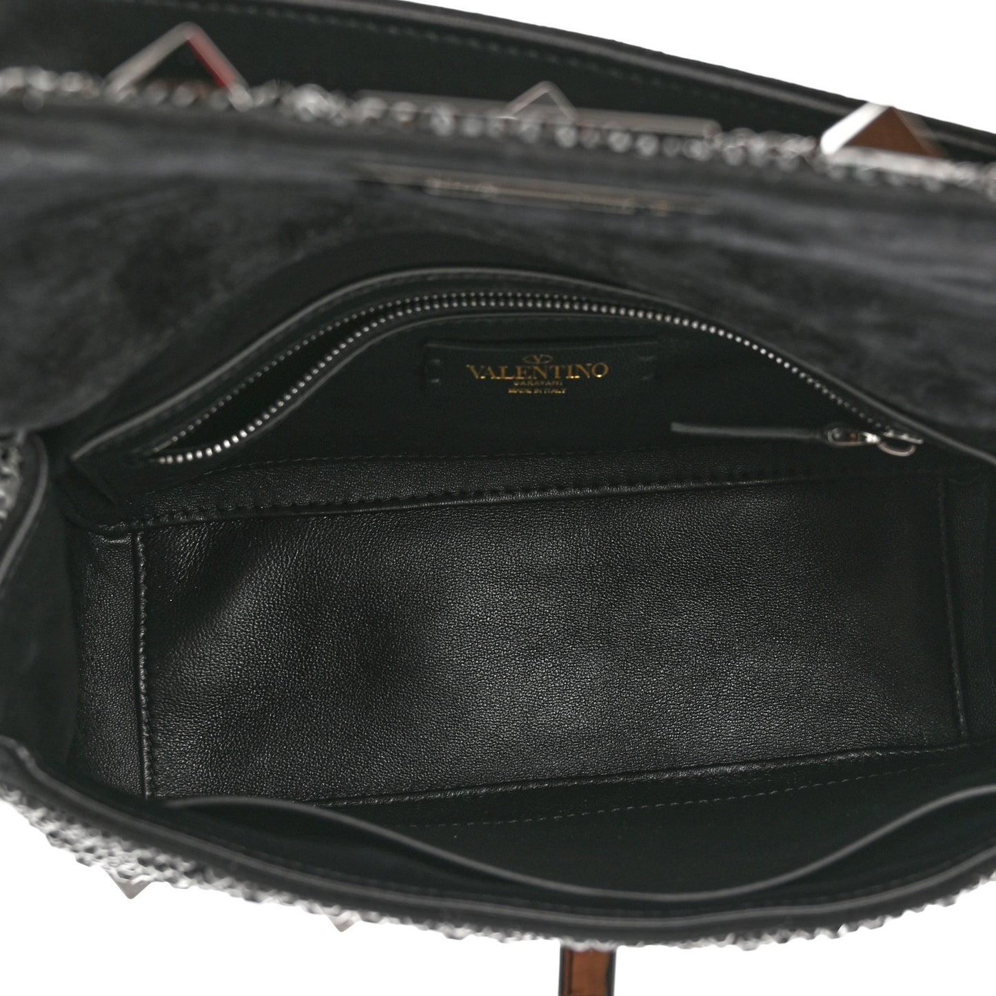 Crystal Suede Lacquer Monochrome Medium Roman Stud Shoulder Bag Black