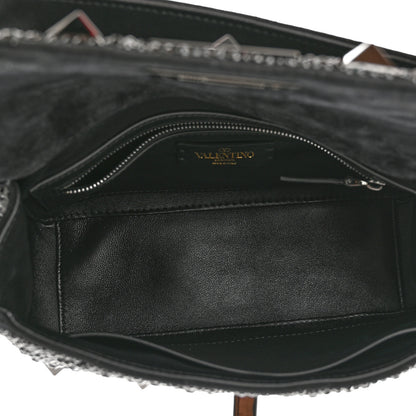 Valentino Garavani Crystal Suede Lacquer Monochrome Medium Roman Stud Shoulder Bag Black 4 of 9