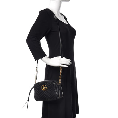 Gucci Calfskin Matelasse Small GG Marmont Chain Shoulder Bag Black 2 of 11