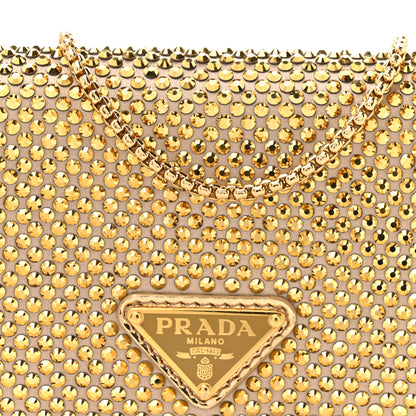Prada Satin Crystal Metal Triangle Logo Card Holder With Strap Platino 8 of 14