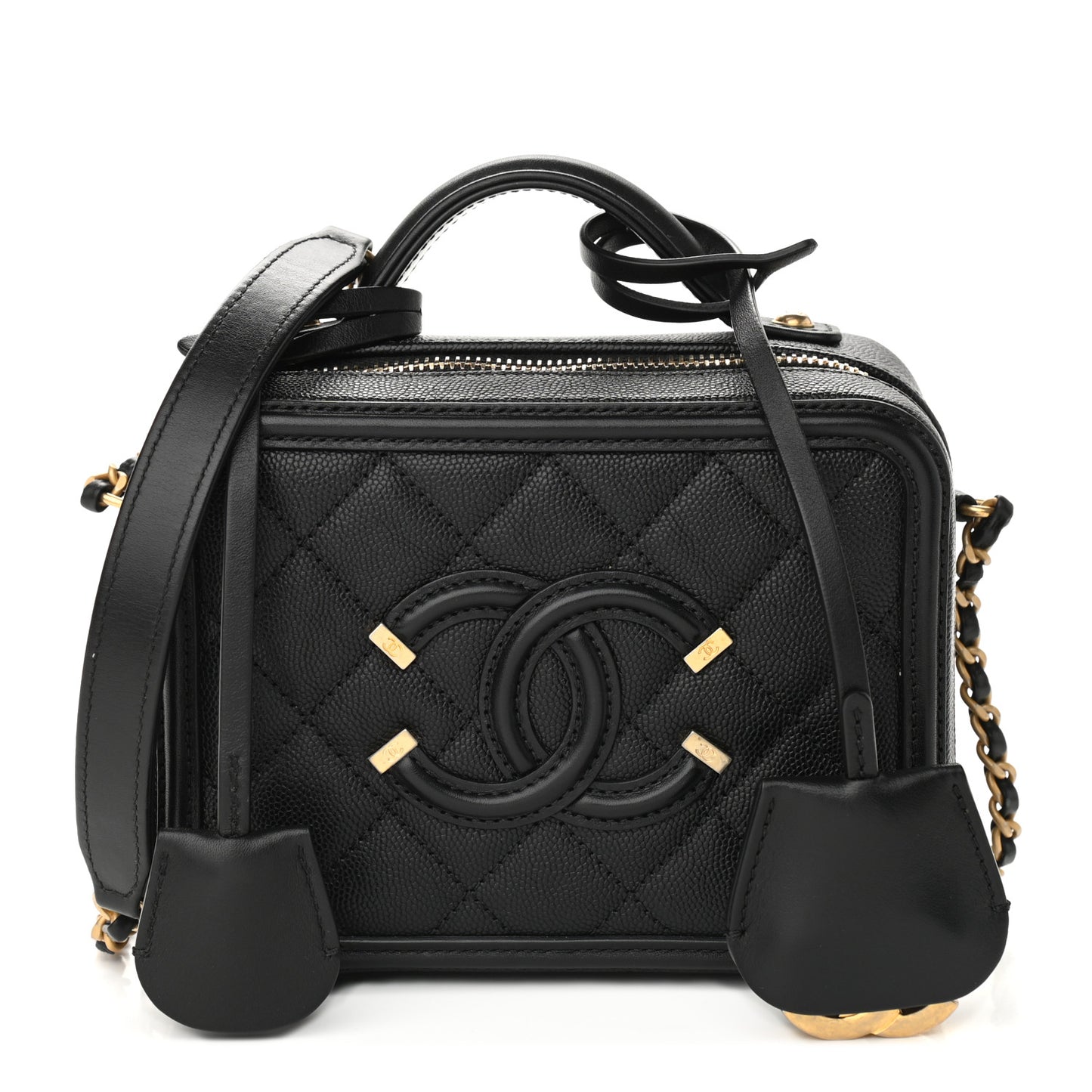 Caviar Quilted Small CC Filigree Vanity Case Black