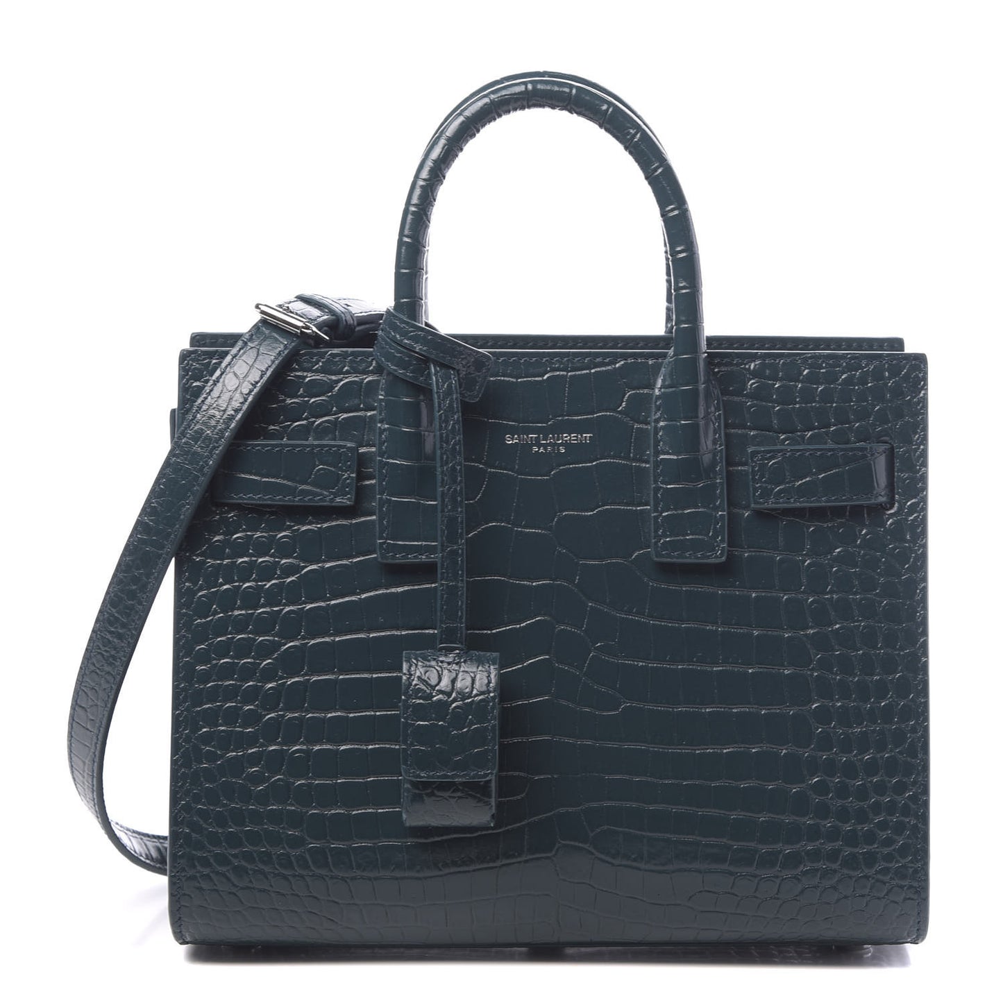 Calfskin Crocodile Embossed Nano Sac De Jour Dark Turquoise
