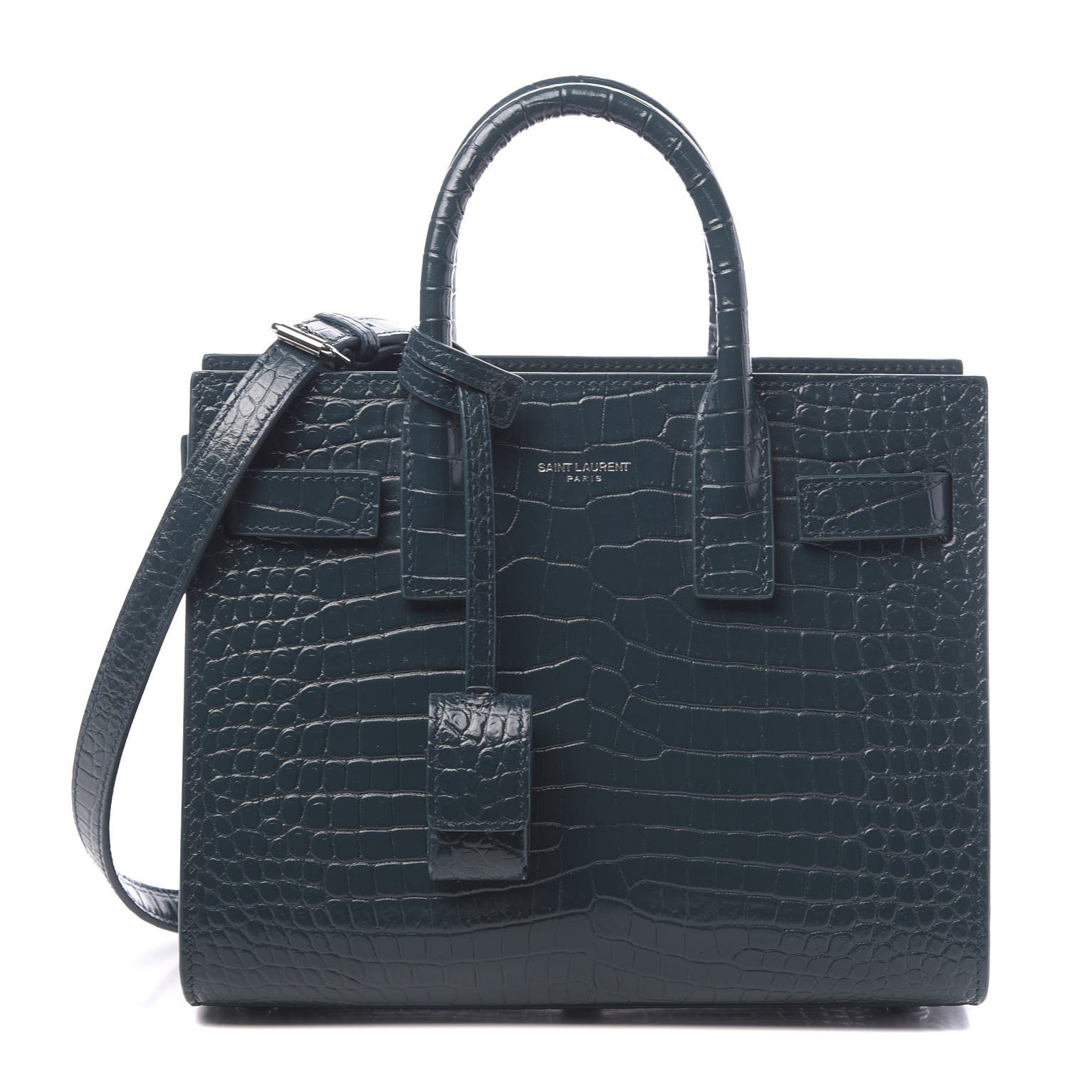 Saint Laurent Calfskin Crocodile Embossed Nano Sac De Jour Dark Turquoise 1 of 11